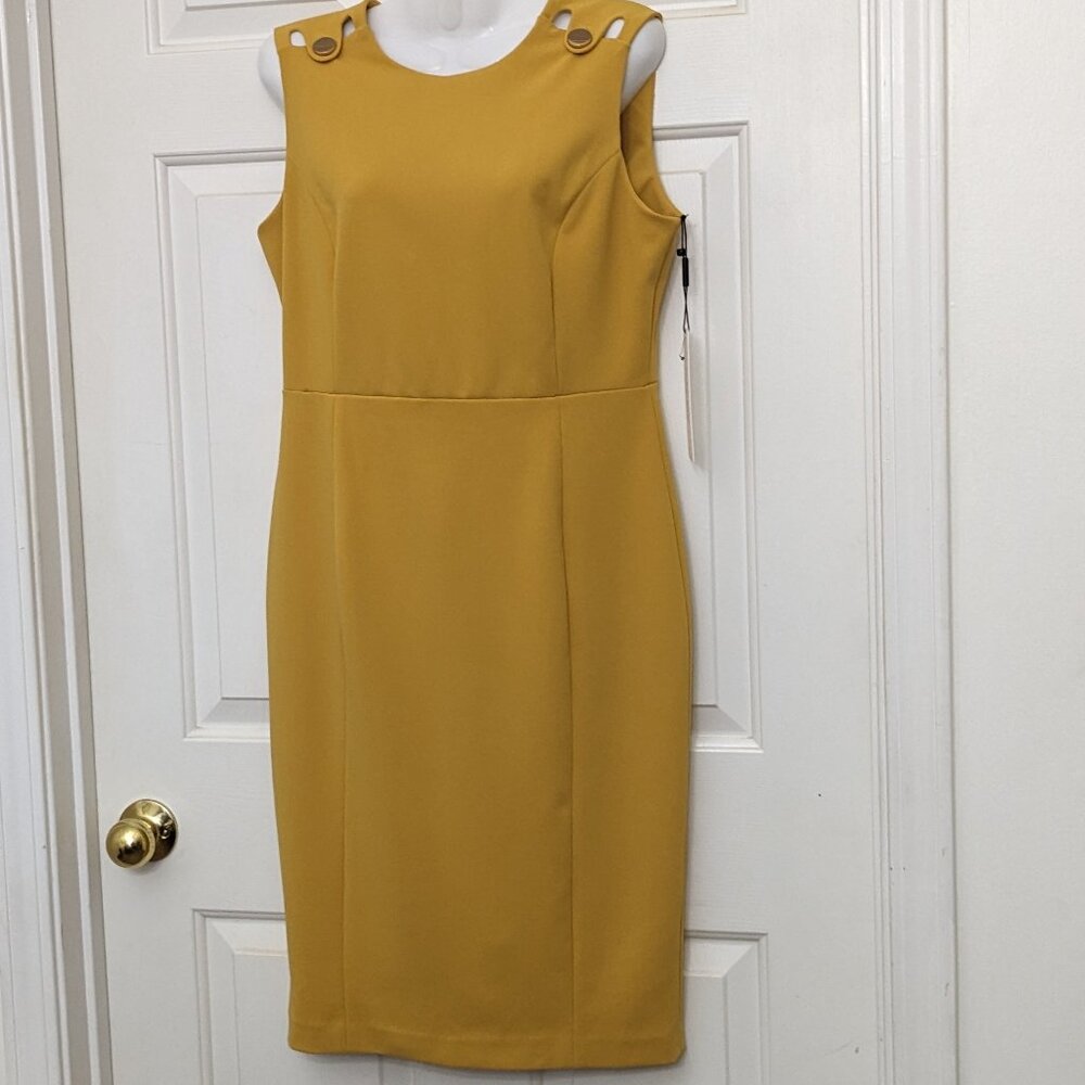 Calvin Klein Blue Thick Scuba-Style Sheath Midi Dress Size 10 Yellow NWT